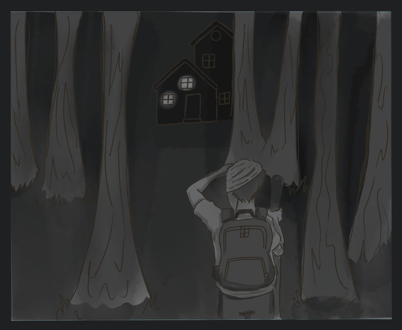 A wounded soldier gets shelter from an old woman in the woods.